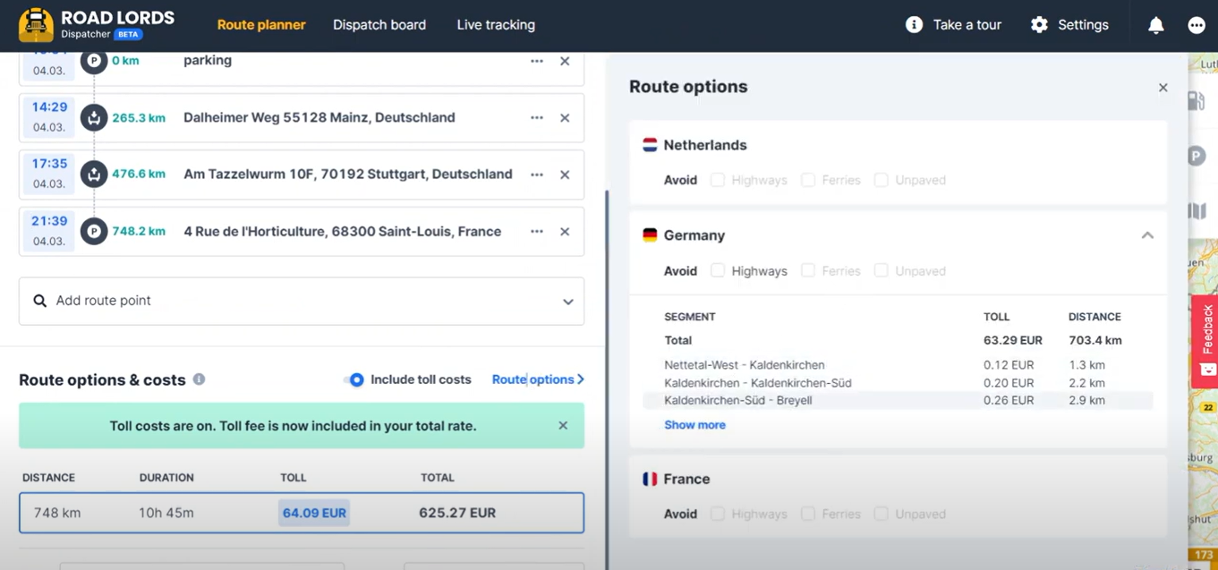 screenshot of ROAD LORDS Dispatcher
